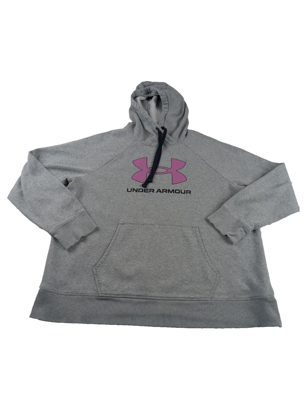 Under Armour Hoodie Womens XL Gray Pink Big Logo Fleece Rival Pullover XL